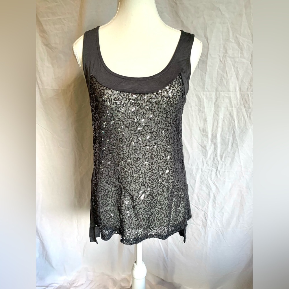 Shimmering Grey Sheer Tank Top See through 2000’s Motto Biker Party Size Medium